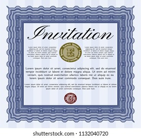 Blue Retro invitation. With guilloche pattern and background. Beauty design. Customizable, Easy to edit and change colors. 
