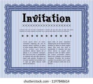 Blue Retro invitation. With guilloche pattern and background. Elegant design. Detailed. 