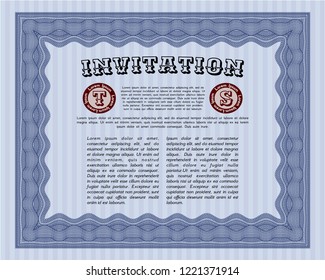 Blue Retro invitation. With guilloche pattern and background. Excellent design. Detailed. 
