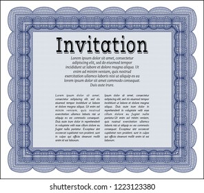Blue Retro invitation. With guilloche pattern and background. Sophisticated design. Vector illustration. 