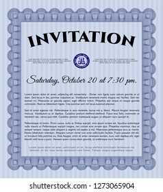 Blue Retro invitation. With guilloche pattern. Customizable, Easy to edit and change colors. Money style design. 