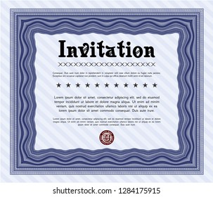 Blue Retro invitation. With guilloche pattern. Money style design. Detailed. 