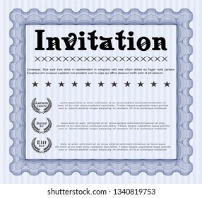 Blue Retro invitation. With guilloche pattern. Detailed. Superior design. 