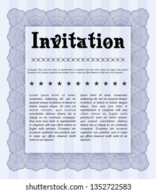 Blue Retro invitation. With guilloche pattern and background. Vector illustration. Superior design. 