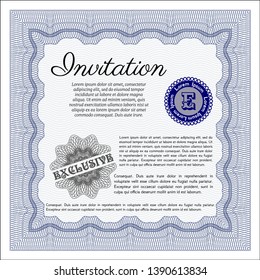 Blue Retro invitation. With guilloche pattern and background. Customizable, Easy to edit and change colors. Elegant design. 