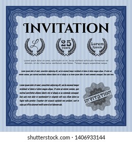 Blue Retro invitation. With guilloche pattern. Customizable, Easy to edit and change colors. Nice design. 