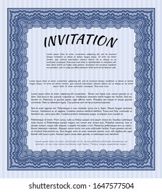 Blue Retro invitation. With guilloche pattern. Beauty design. Detailed. 