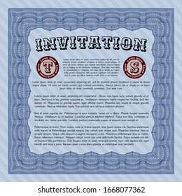Blue Retro invitation. With guilloche pattern. Customizable, Easy to edit and change colors. Perfect design. 