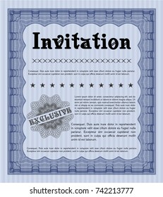 Blue Retro invitation. With guilloche pattern and background. Money style design. Detailed. 