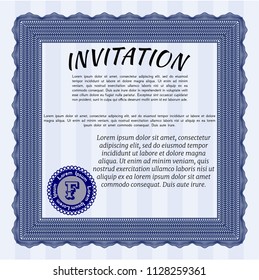 Blue Retro invitation. With linear background. Modern design. Vector illustration. 