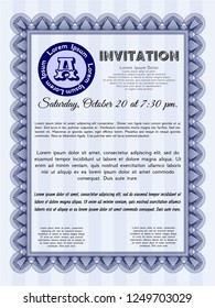 Blue Retro invitation. With linear background. Detailed. Elegant design. 