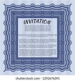 Blue Retro invitation. With linear background. Vector illustration. Money style design. 