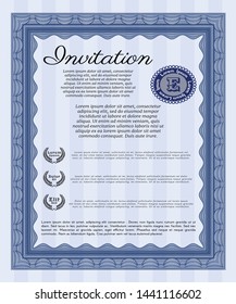 Blue Retro invitation. With linear background. Detailed. Sophisticated design. 