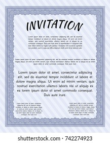 Blue Retro invitation. With linear background. Money design. Vector illustration. 