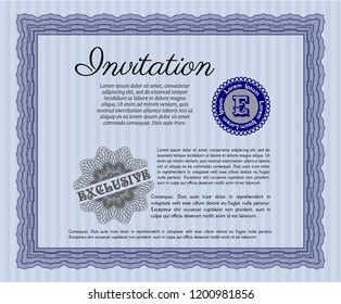 Blue Retro invitation. Lovely design. Customizable, Easy to edit and change colors. Easy to print. 
