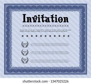 Blue Retro invitation. Lovely design. Customizable, Easy to edit and change colors. With linear background. 