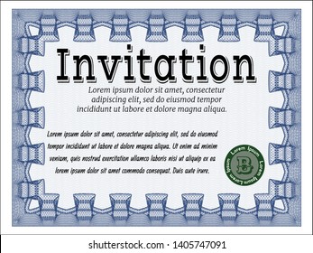 Blue Retro invitation. Lovely design. Vector illustration. With complex linear background. 
