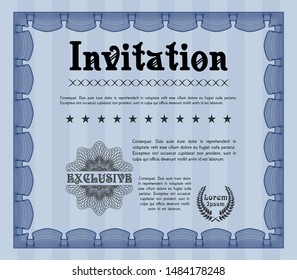 Blue Retro invitation. Modern design. Detailed. Complex background. 
