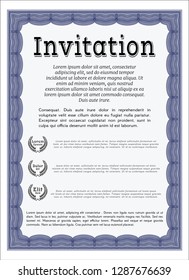Blue Retro invitation. Money design. With guilloche pattern. Vector illustration. 