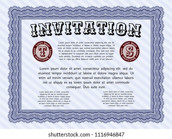 Blue Retro invitation. Money Pattern design. With guilloche pattern. Customizable, Easy to edit and change colors. 