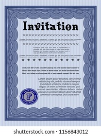 Blue Retro invitation. Money Pattern. Customizable, Easy to edit and change colors. With great quality guilloche pattern. 