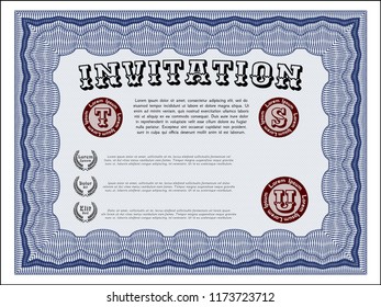 Blue Retro invitation. Money Pattern. Detailed. With linear background. 