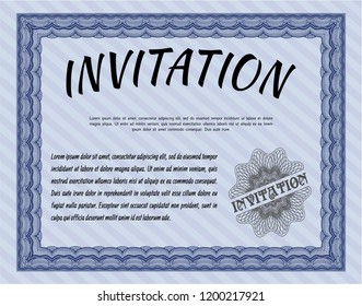 Blue Retro invitation. Money Pattern. With complex linear background. Vector illustration. 