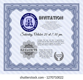 Blue Retro invitation. Money Pattern design. With complex linear background. Customizable, Easy to edit and change colors. 