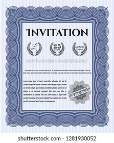 Blue Retro invitation. Money Pattern. Easy to print. Customizable, Easy to edit and change colors. 