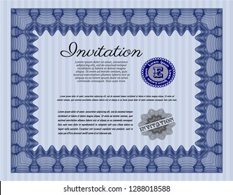 Blue Retro invitation. Money Pattern. Detailed. With complex linear background. 