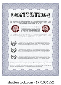 Blue Retro invitation. Money Pattern. With linear background.  