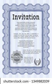 Blue Retro invitation. Money style design. Easy to print. Vector illustration. 