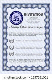 Blue Retro invitation. Money style design. Detailed. With quality background. 