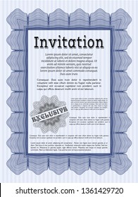 Blue Retro invitation. Money style design. Vector illustration. With guilloche pattern and background. 