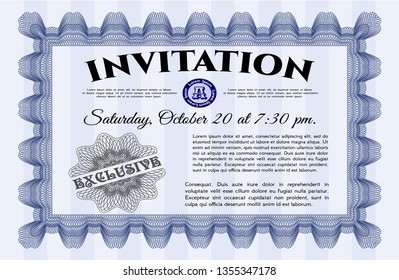 Blue Retro invitation. Nice design. With linear background. Detailed. 