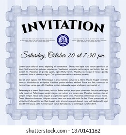 Blue Retro invitation. Nice design. Detailed. With linear background. 