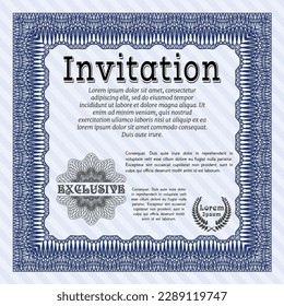 Blue Retro invitation. Nice design. With guilloche pattern and background.  