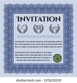 Blue Retro invitation. Perfect design. With guilloche pattern and background. Vector illustration. 