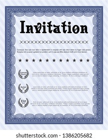 Blue Retro invitation. Perfect design. Detailed. With complex linear background. 