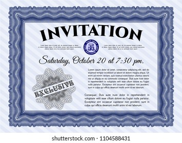 Blue Retro invitation. Printer friendly. Customizable, Easy to edit and change colors. Cordial design. 