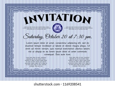 Blue Retro invitation. Printer friendly. Customizable, Easy to edit and change colors. Elegant design. 