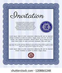 Blue Retro invitation. Printer friendly. Vector illustration. Artistry design. 