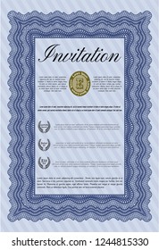 Blue Retro invitation. Printer friendly. Money Pattern design. Vector illustration. 