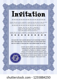 Blue Retro invitation. Printer friendly. Vector illustration. Superior design. 