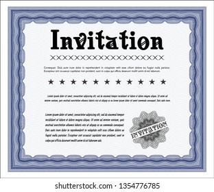 Blue Retro invitation. Printer friendly. Detailed. Beauty design. 