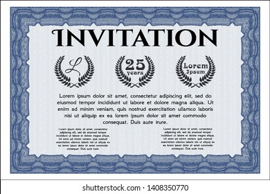 Blue Retro invitation. Printer friendly. Detailed. Cordial design. 