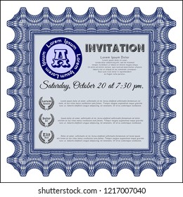 Blue Retro invitation. With quality background. Money Pattern. Detailed. 