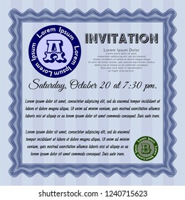 Blue Retro invitation. With quality background. Modern design. Customizable, Easy to edit and change colors. 