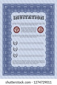 Blue Retro invitation. With quality background. Detailed. Cordial design. 