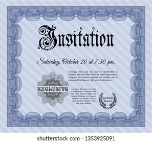 Blue Retro invitation. With quality background. Vector illustration. Excellent design. 